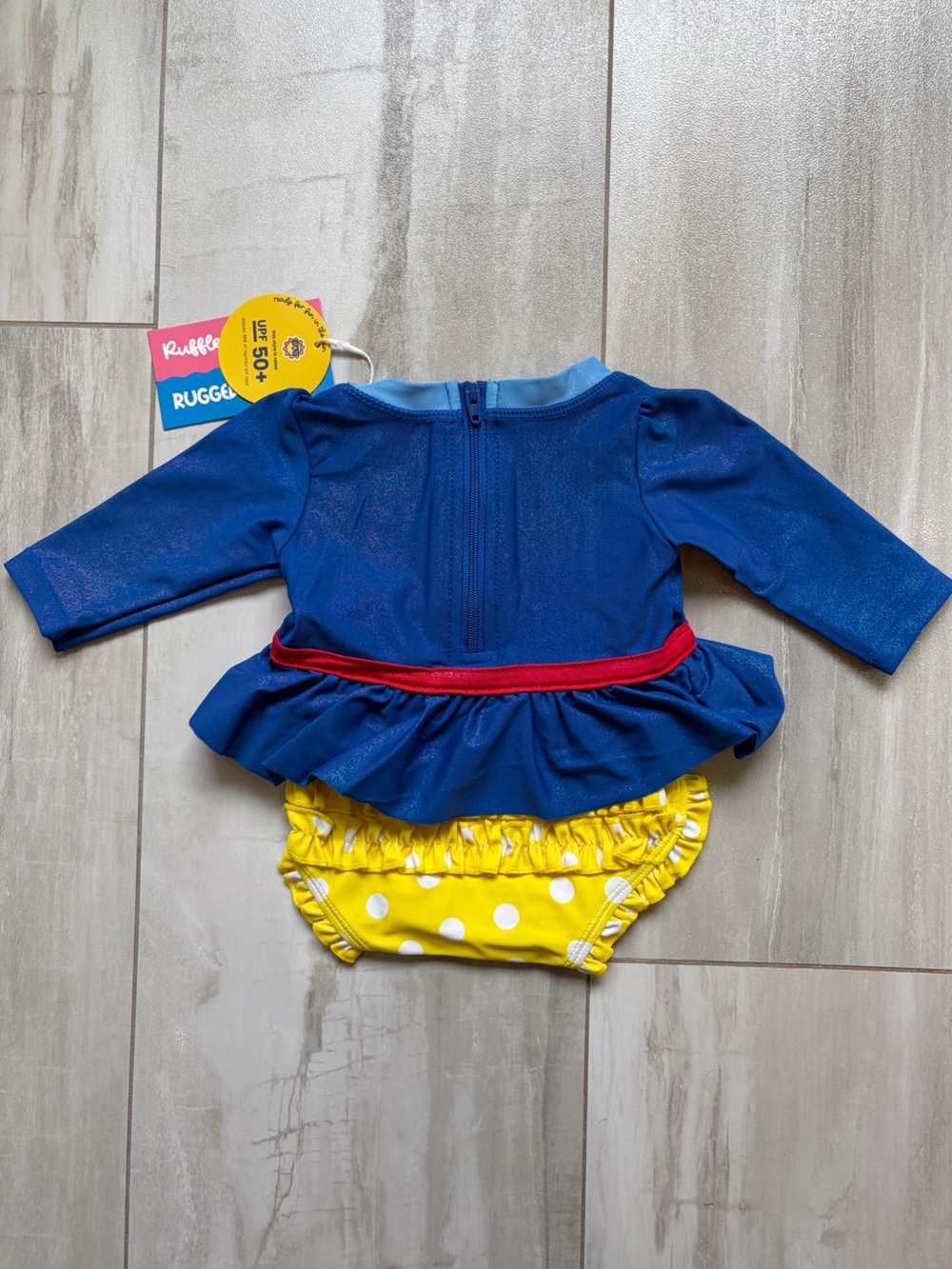 NWT RuffleButts Apple Princess Colorful Long Sleeve Rash Guard Swimsuit 0-3M - Picture 2 of 12